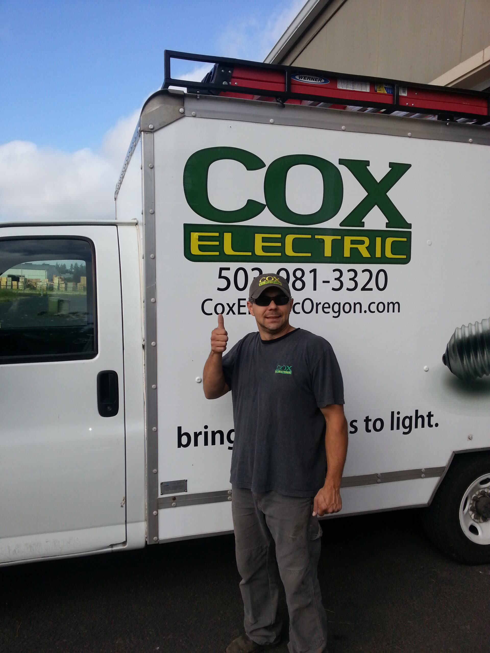 Cox Electric foreman with fleet van in Woodburn, Oregon in 2013
